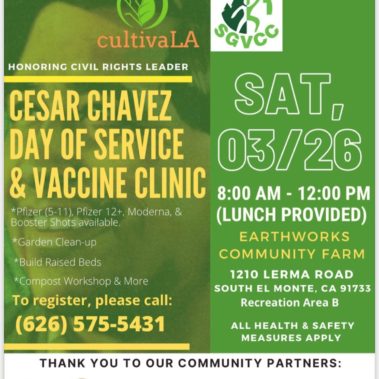 Flyer for Cesar Chaves Day of Service and Vaccine Clinic