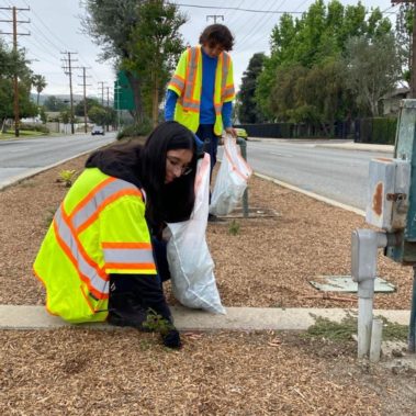 Teens picking up trash
